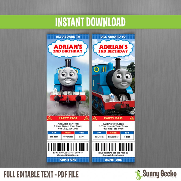 Thomas The Train Birthday Ticket Invitations